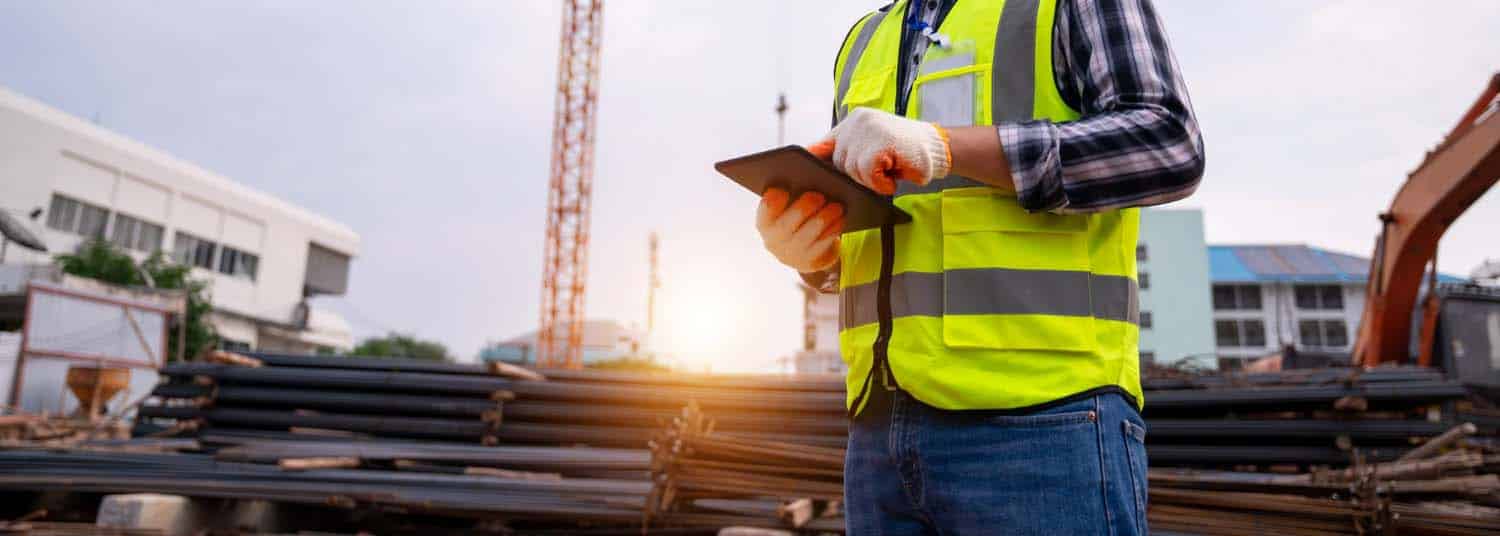 Construction engineer wearing safety gears from a service provider company