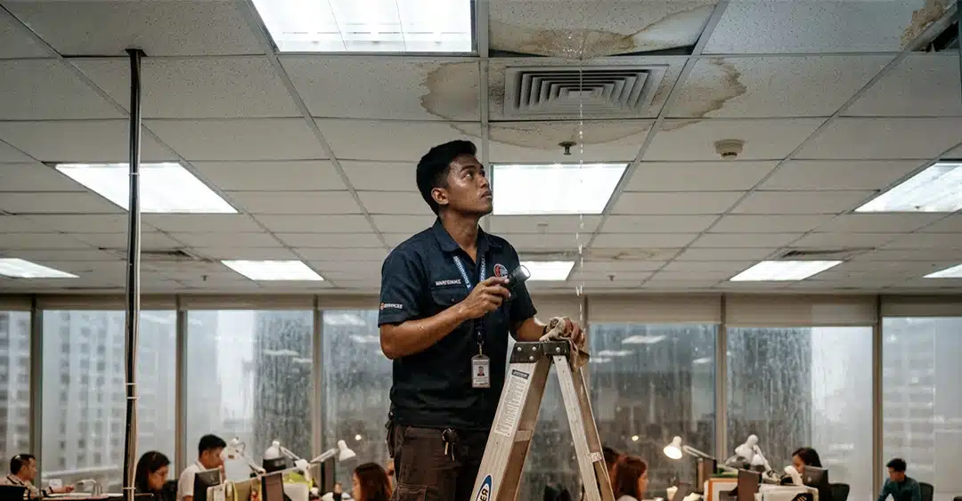 Water damage from a roof leak or clogged gutter